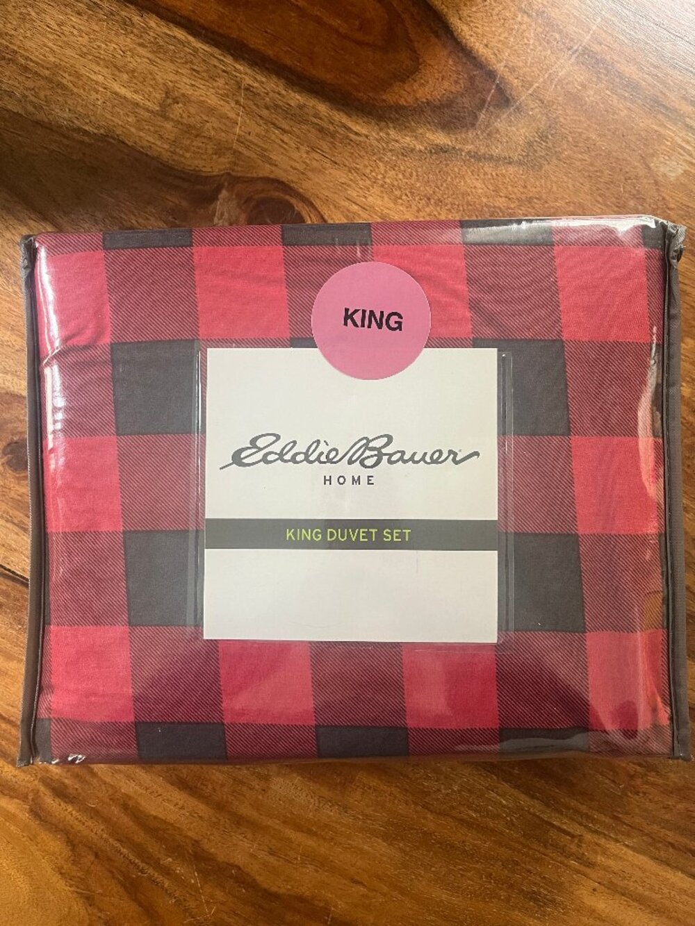 Eddie Bauer King Duvet Set: 100% Cotton - Mountain Plaid (red and black)